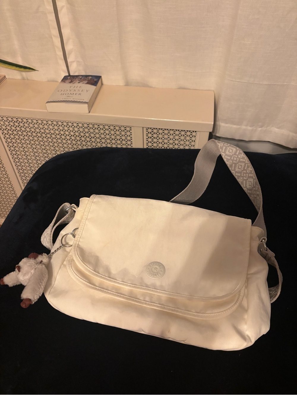Kipling Brooklyn Flap Crossbody Bag w/ Geometric Guitar Strap – White